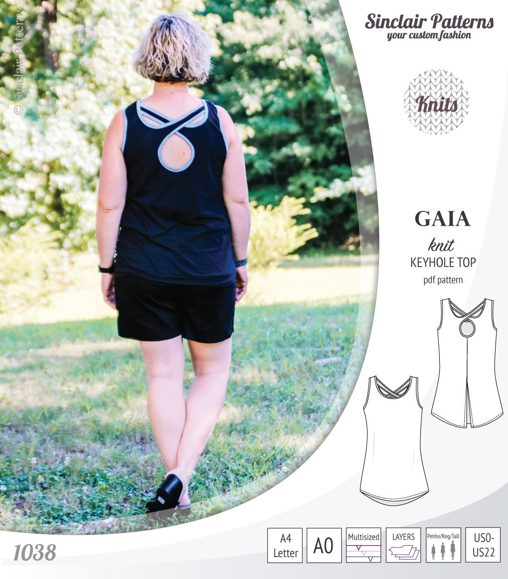 Pdf sewing pattern Gaia knit racerback keyhole tank top by Sinclair Patterns