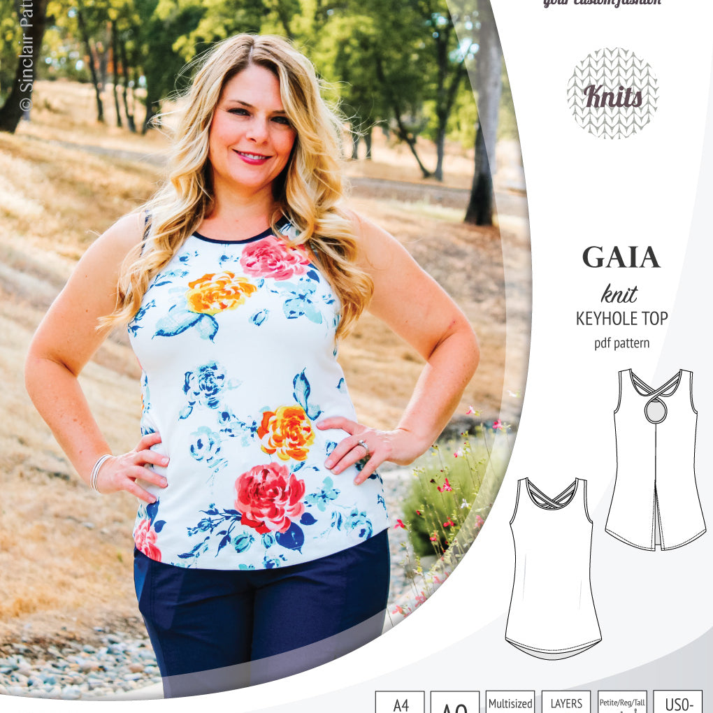 Pdf sewing pattern Gaia knit racerback keyhole tank top by Sinclair Patterns