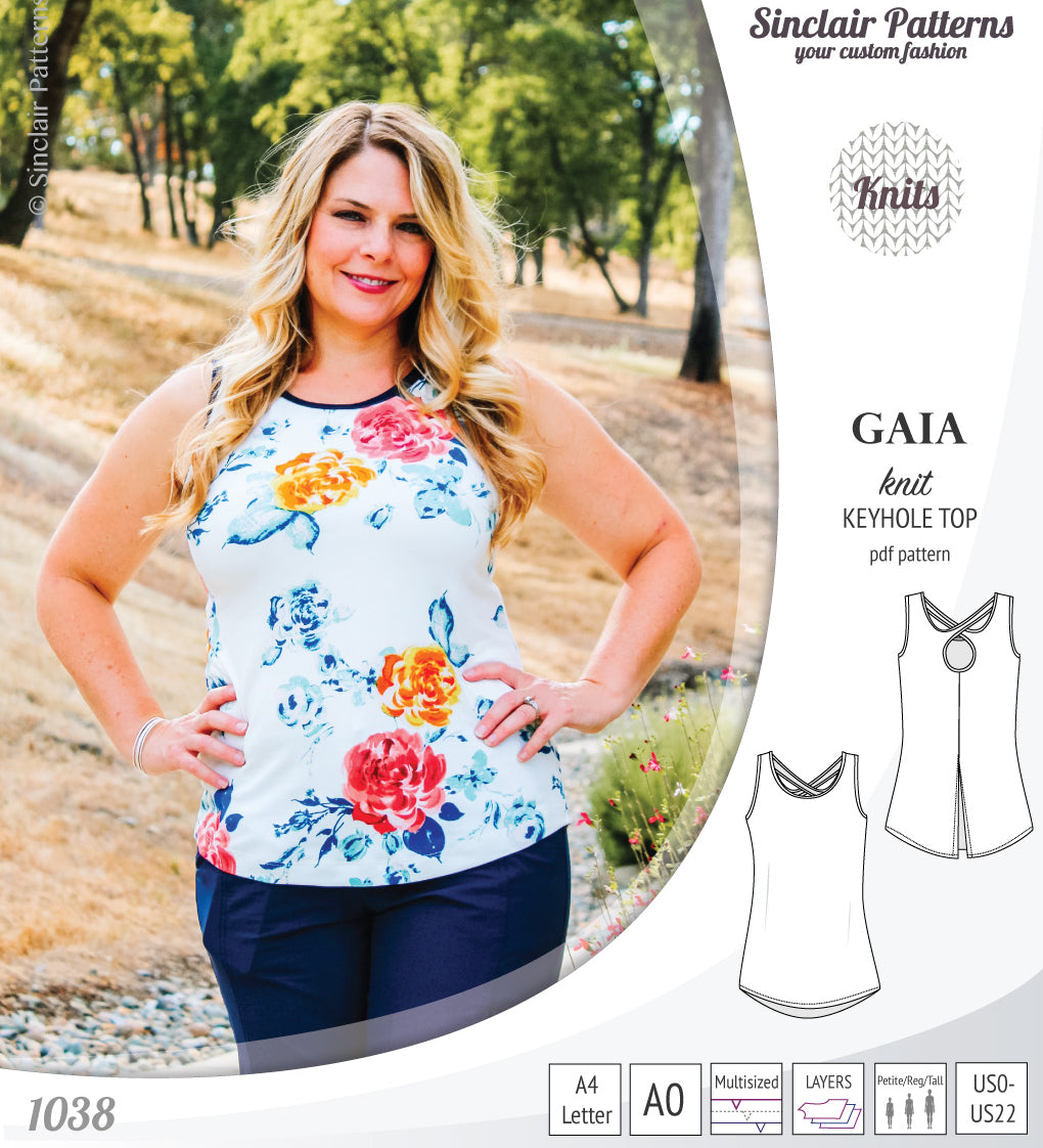 Pdf sewing pattern Gaia knit racerback keyhole tank top by Sinclair Patterns