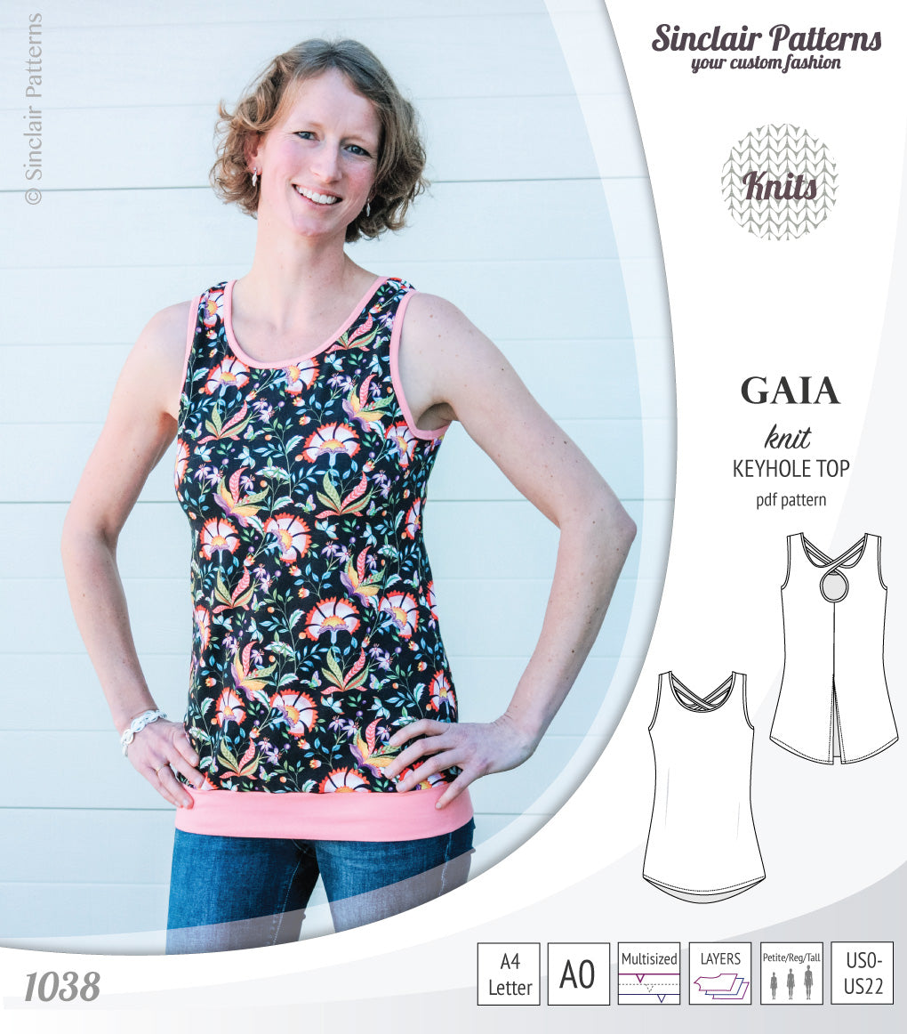 Pdf sewing pattern Gaia knit racerback keyhole tank top by Sinclair Patterns