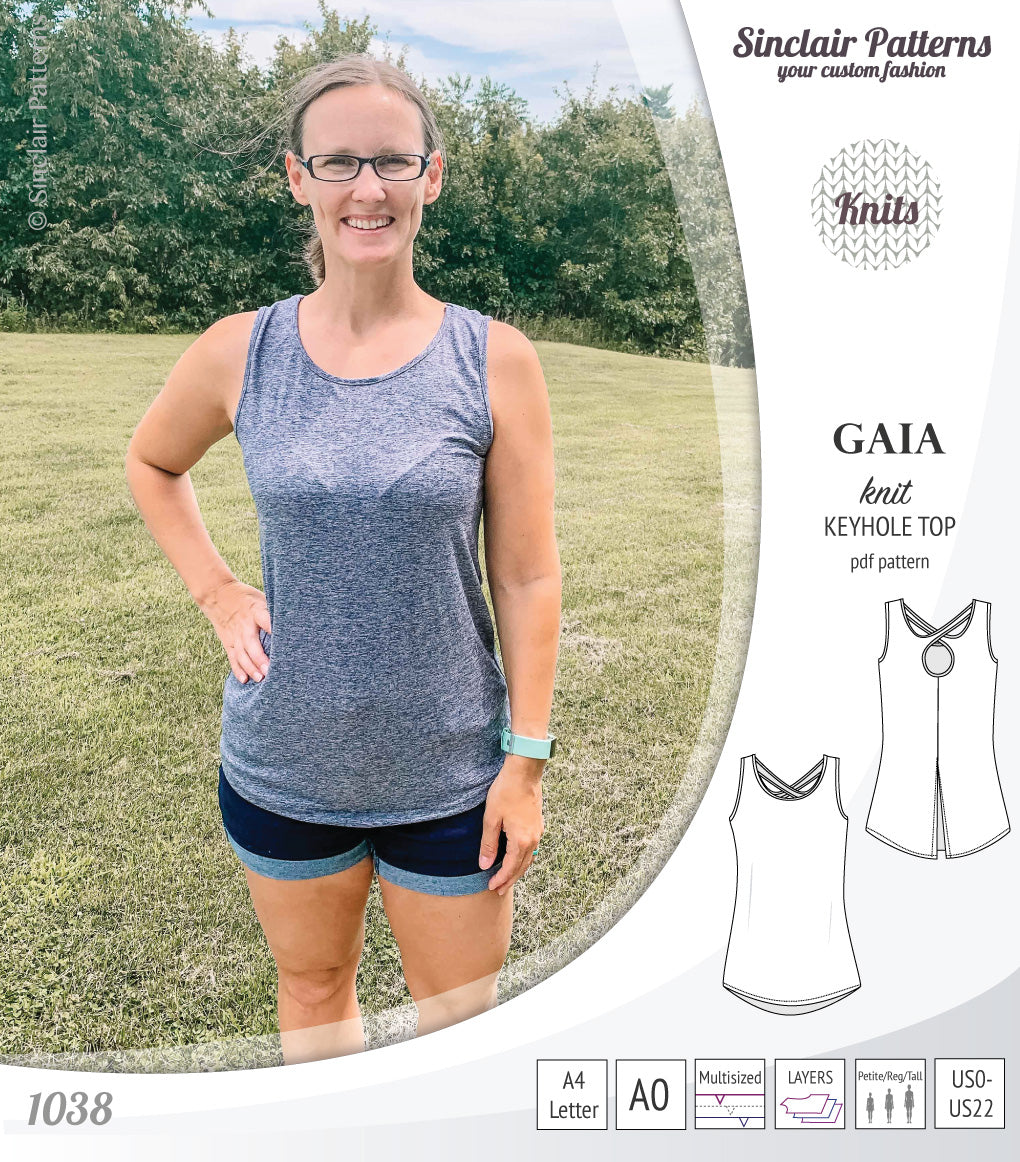 Pdf sewing pattern Gaia knit racerback keyhole tank top by Sinclair Patterns