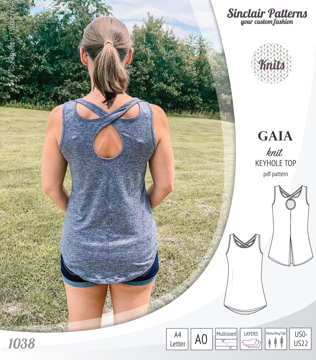 Pdf sewing pattern Gaia knit racerback keyhole tank top by Sinclair Patterns