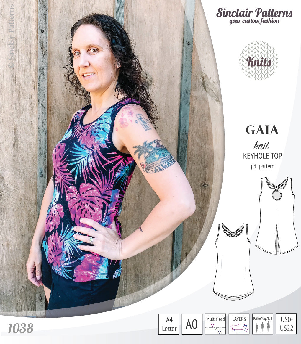 Pdf sewing pattern Gaia knit racerback keyhole tank top by Sinclair Patterns