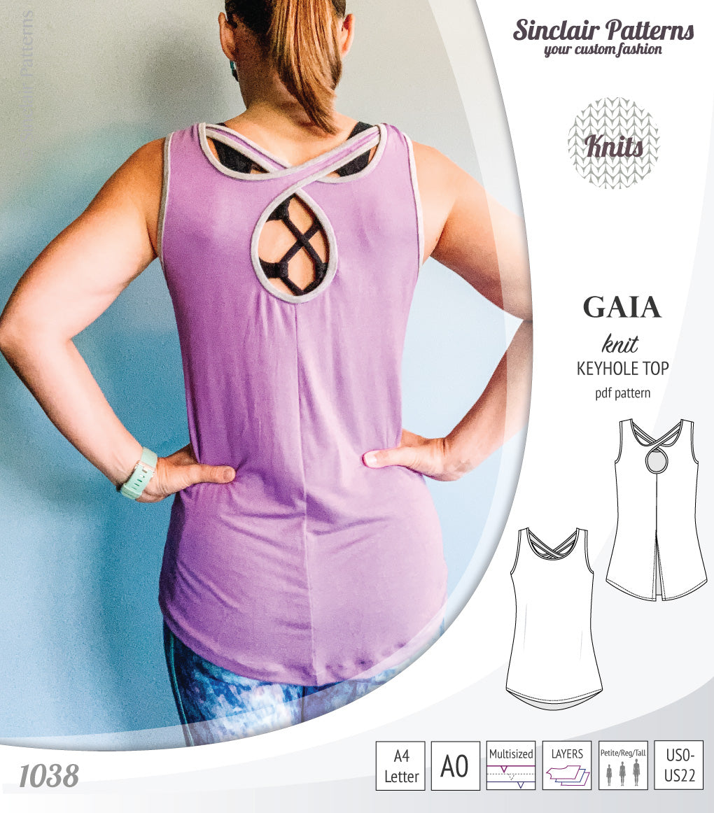 Pdf sewing pattern Gaia knit racerback keyhole tank top by Sinclair Patterns