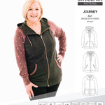 Sinclair Patterns S1080 Journey zip up zippered knit raglan hoodie for women with kangaroo, zippered or cargo pockets pdf sewing pattern