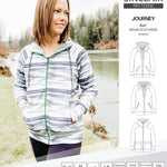 Sinclair Patterns S1080 Journey zip up zippered knit raglan hoodie for women with kangaroo, zippered or cargo pockets pdf sewing pattern