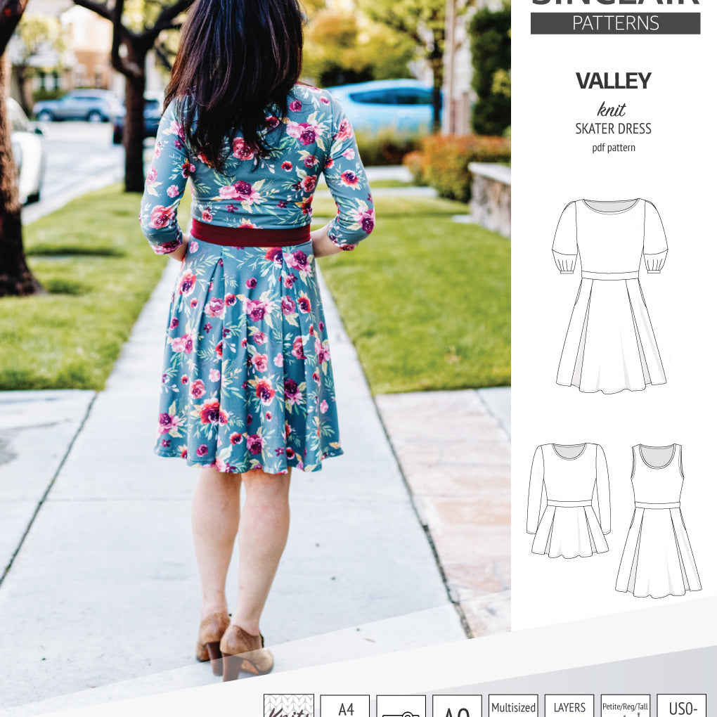 Sinclair Patterns S1086 Valley fit and flare skater dress for knit fabrics pdf sewing pattern