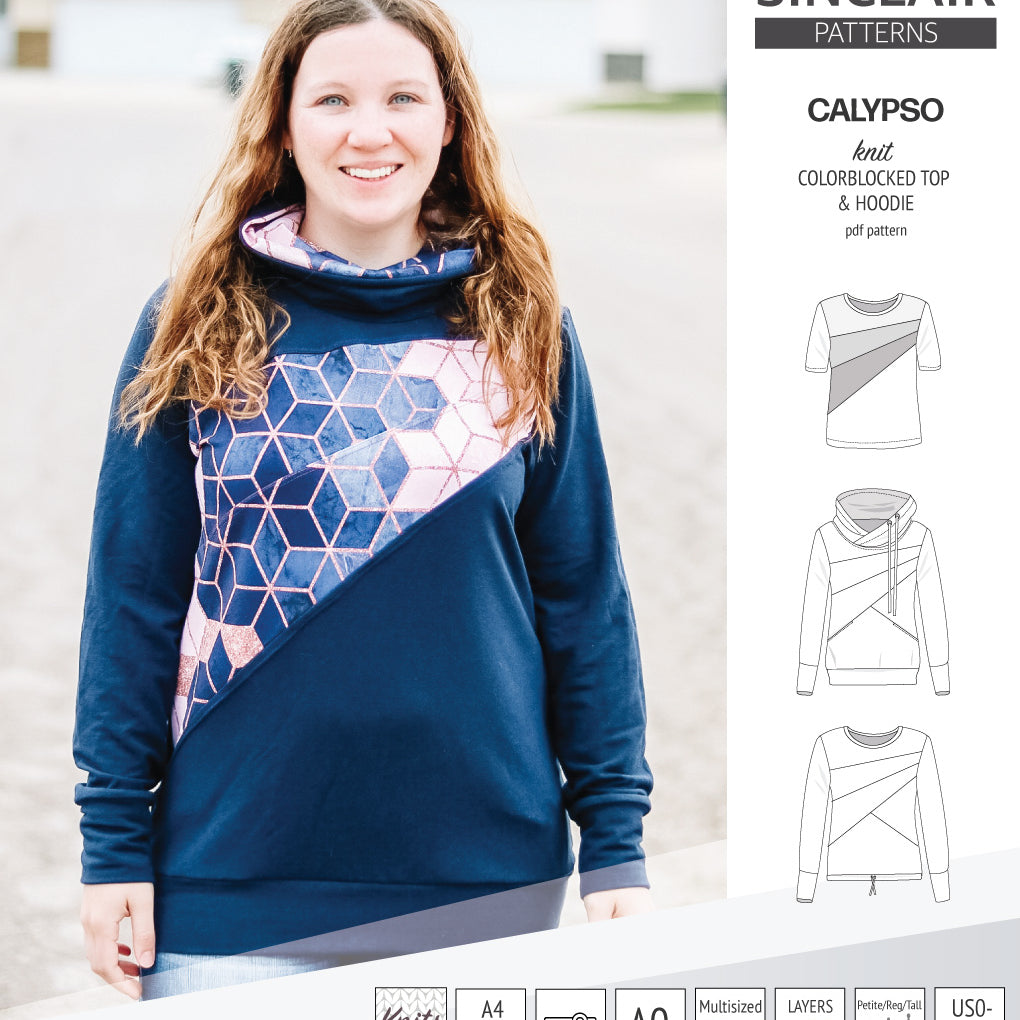 Pdf sewing pattern Hoodie top and t-shirt colorblocked and cowl for women