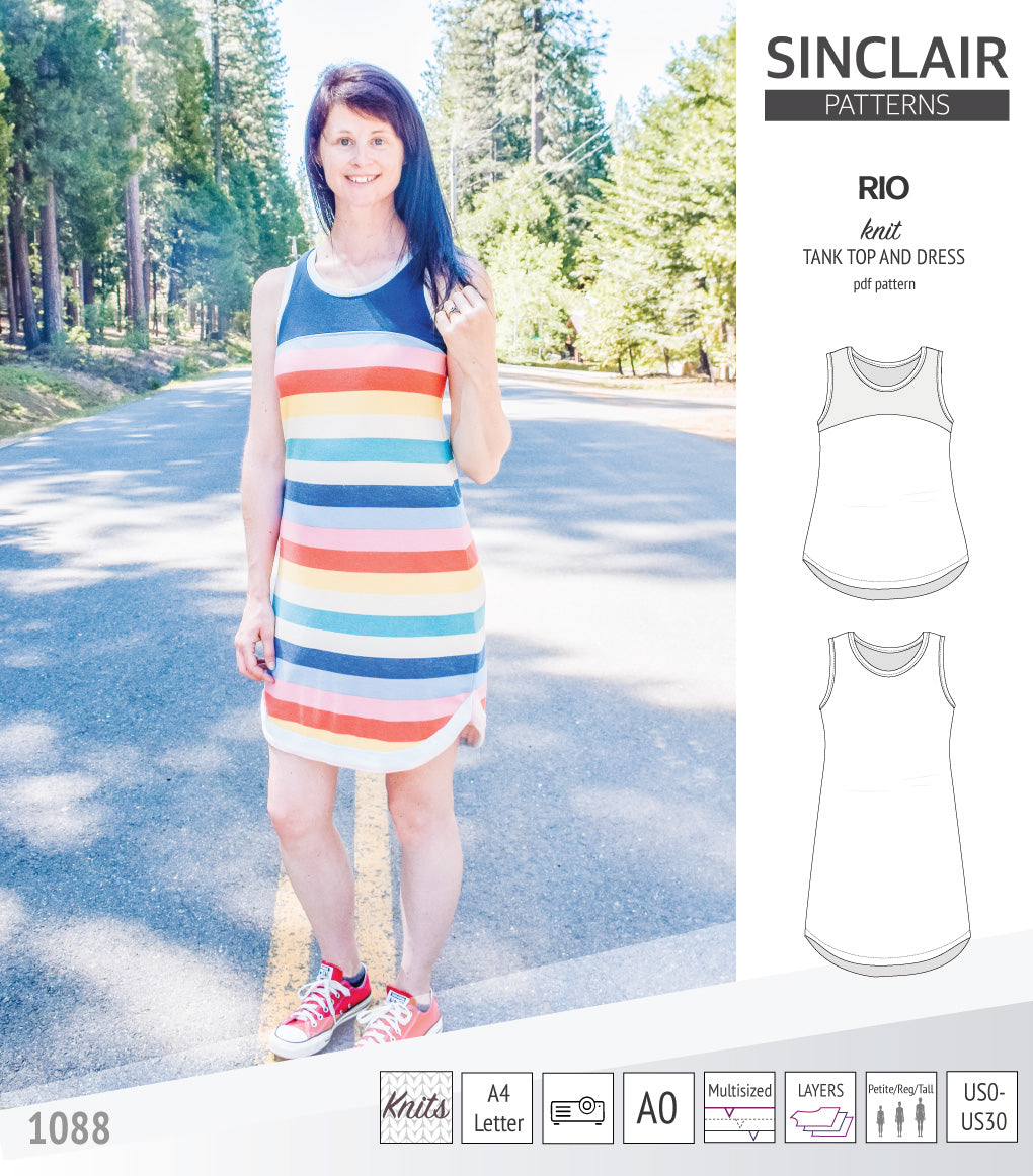 Sinclair Patterns Rio racerback tank top and jersey dress pdf sewing patterns for women