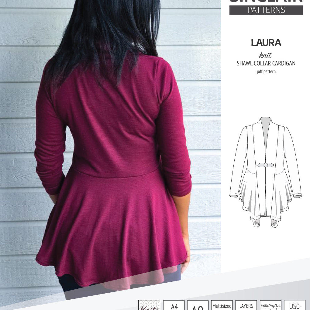 Sinclair Patterns S1054 Laura shawl collar cardigan top for women pdf sewing pattern