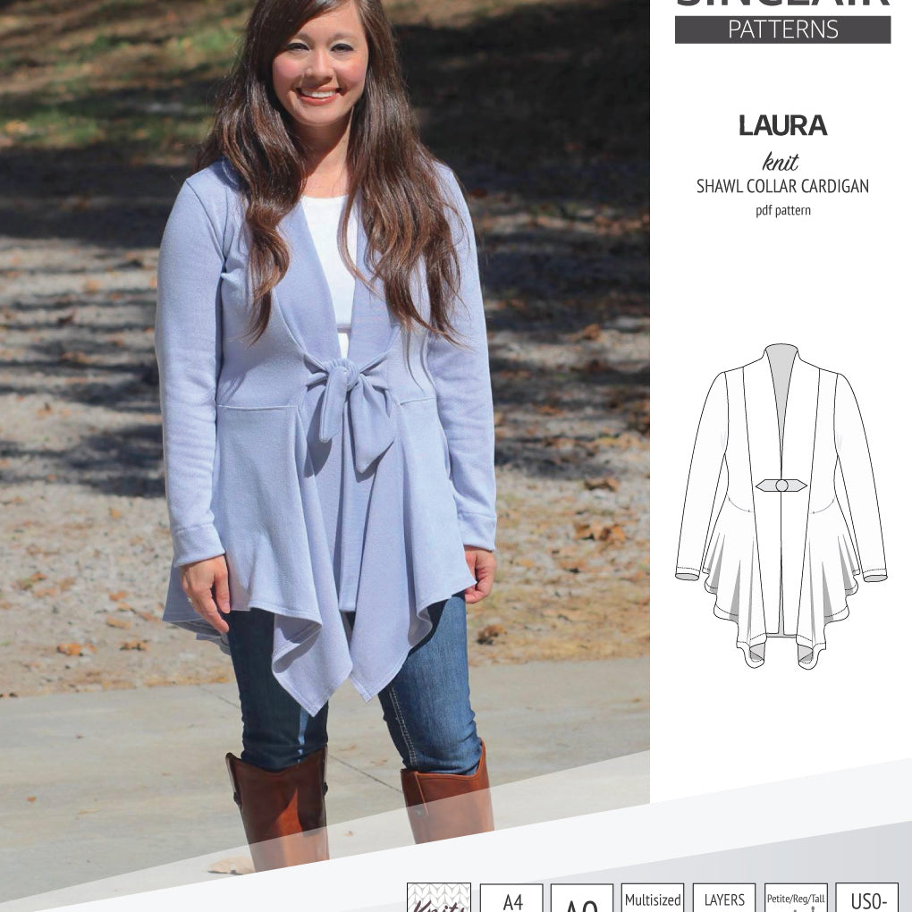 Sinclair Patterns S1054 Laura shawl collar cardigan top for women pdf sewing pattern