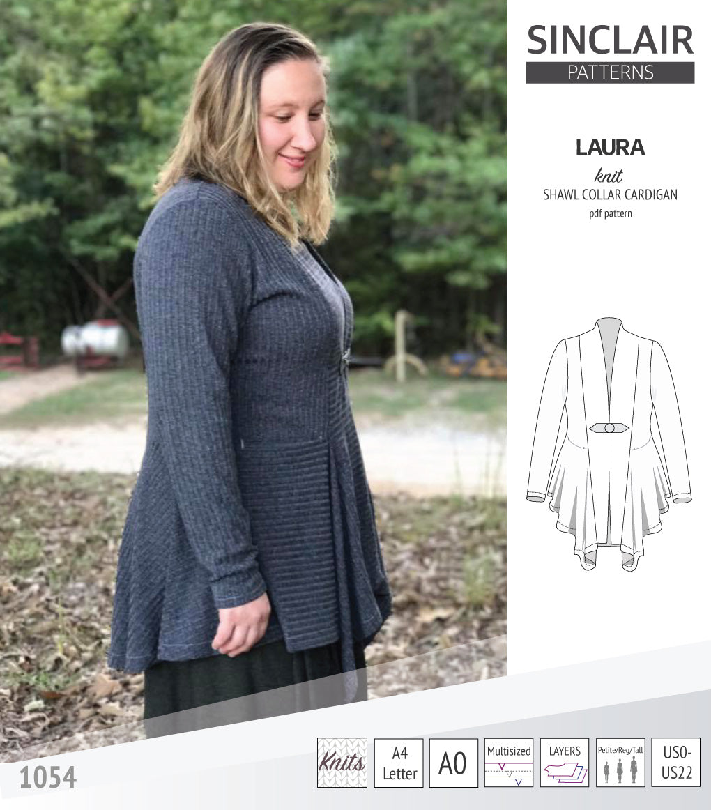 Sinclair Patterns S1054 Laura shawl collar cardigan top for women pdf sewing pattern