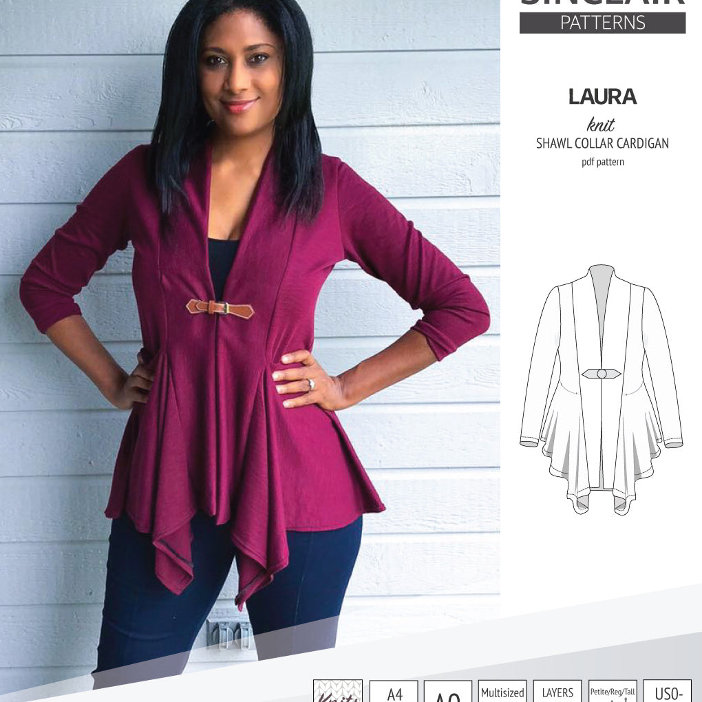 Sinclair Patterns S1054 Laura shawl collar cardigan top for women pdf sewing pattern