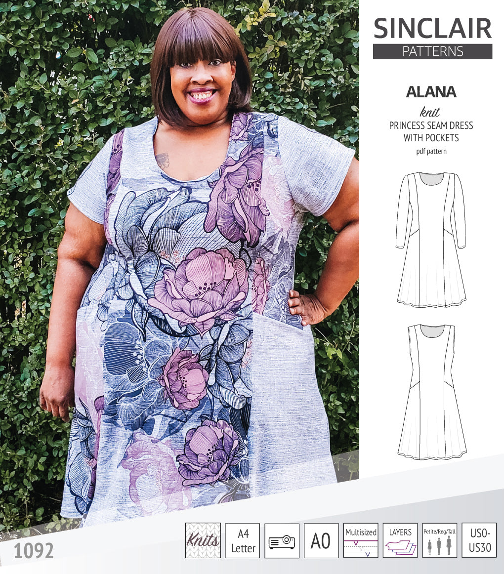 Alana princess seam knit dress with pockets pdf sewing pattern (PDF ...