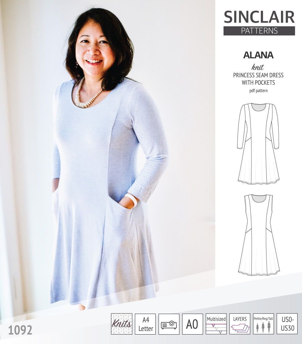Alana Pattern Alana princess seam knit dress with pockets pdf sewing pattern (PDF ...