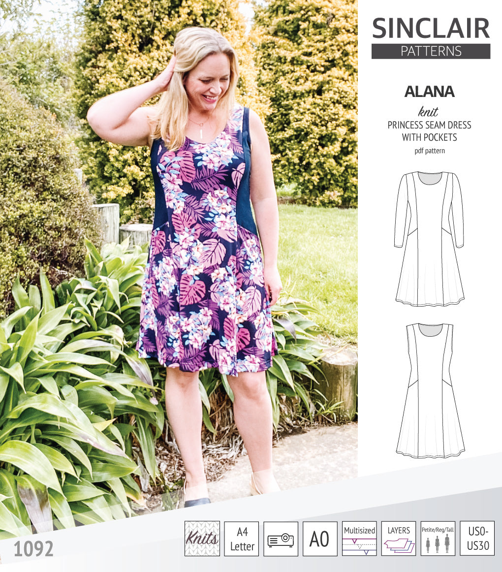Alana Pattern Alana princess seam knit dress with pockets pdf sewing pattern (PDF ...