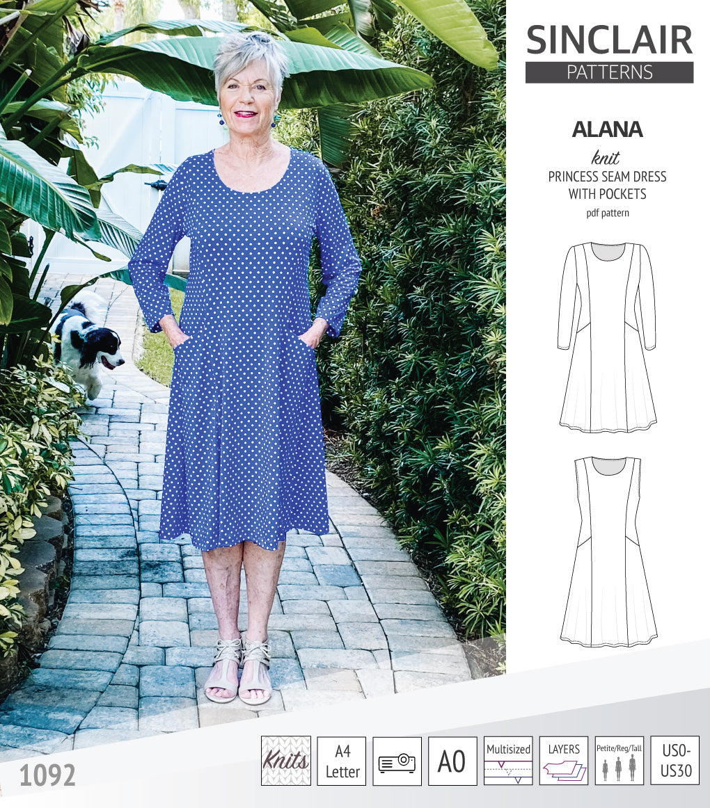 Alana princess seam knit dress with pockets pdf sewing pattern (PDF ...