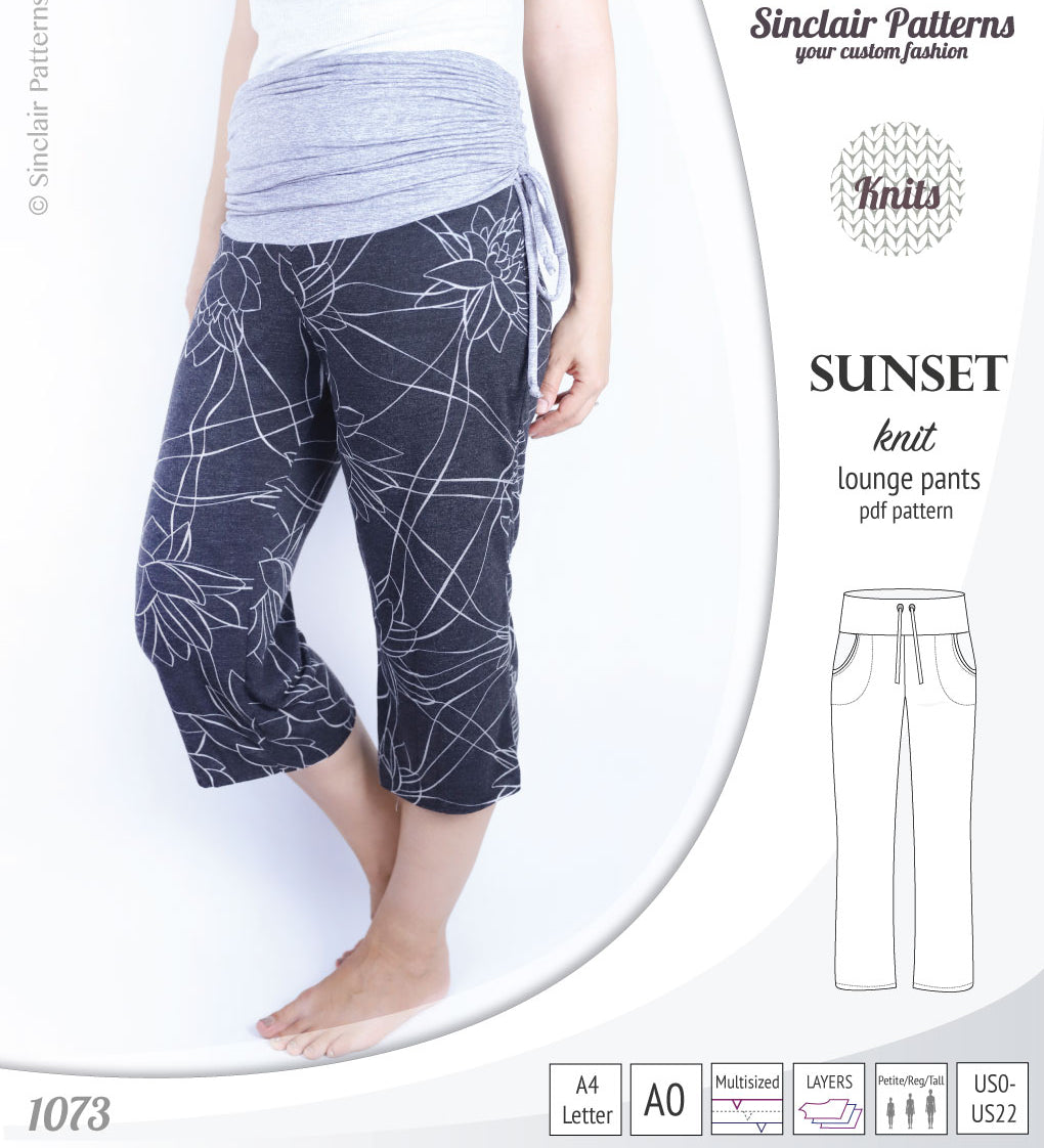 Sinclair Patterns S1073 Sunset knit lounge pants for women sewing patterns pdf