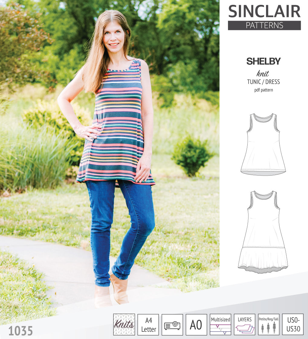Tank top tunic for knit fabrics pdf sewing pattern by Sinclair Patterns