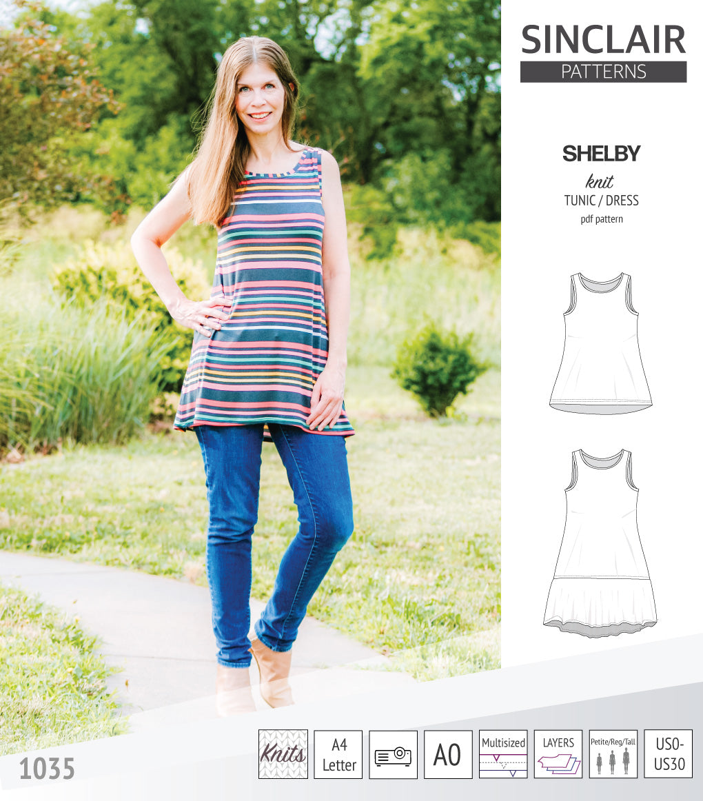 Tank top tunic for knit fabrics pdf sewing pattern by Sinclair Patterns