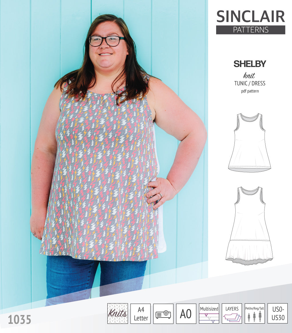 Tank top tunic for knit fabrics pdf sewing pattern by Sinclair Patterns