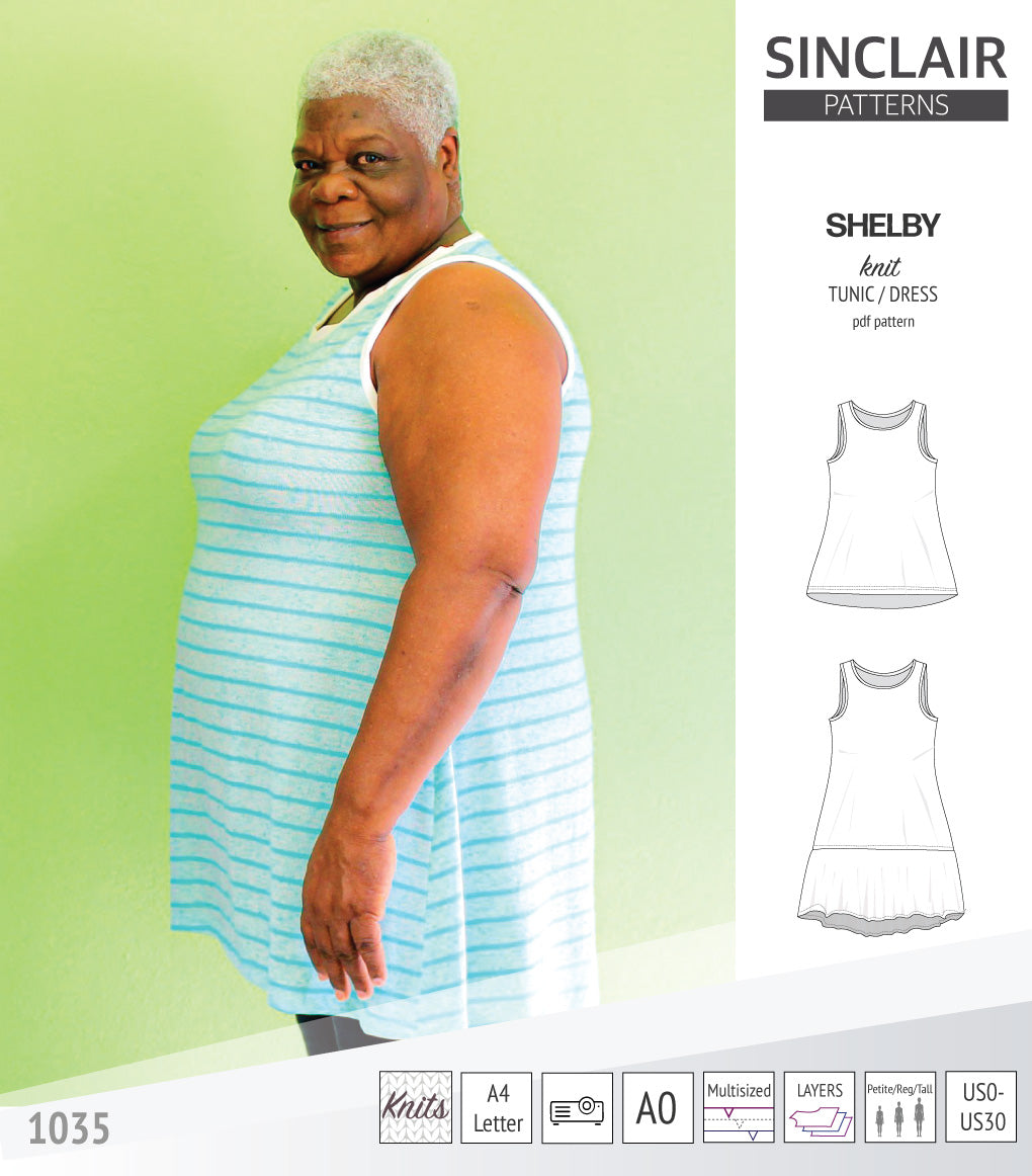 Tank top tunic for knit fabrics pdf sewing pattern by Sinclair Patterns