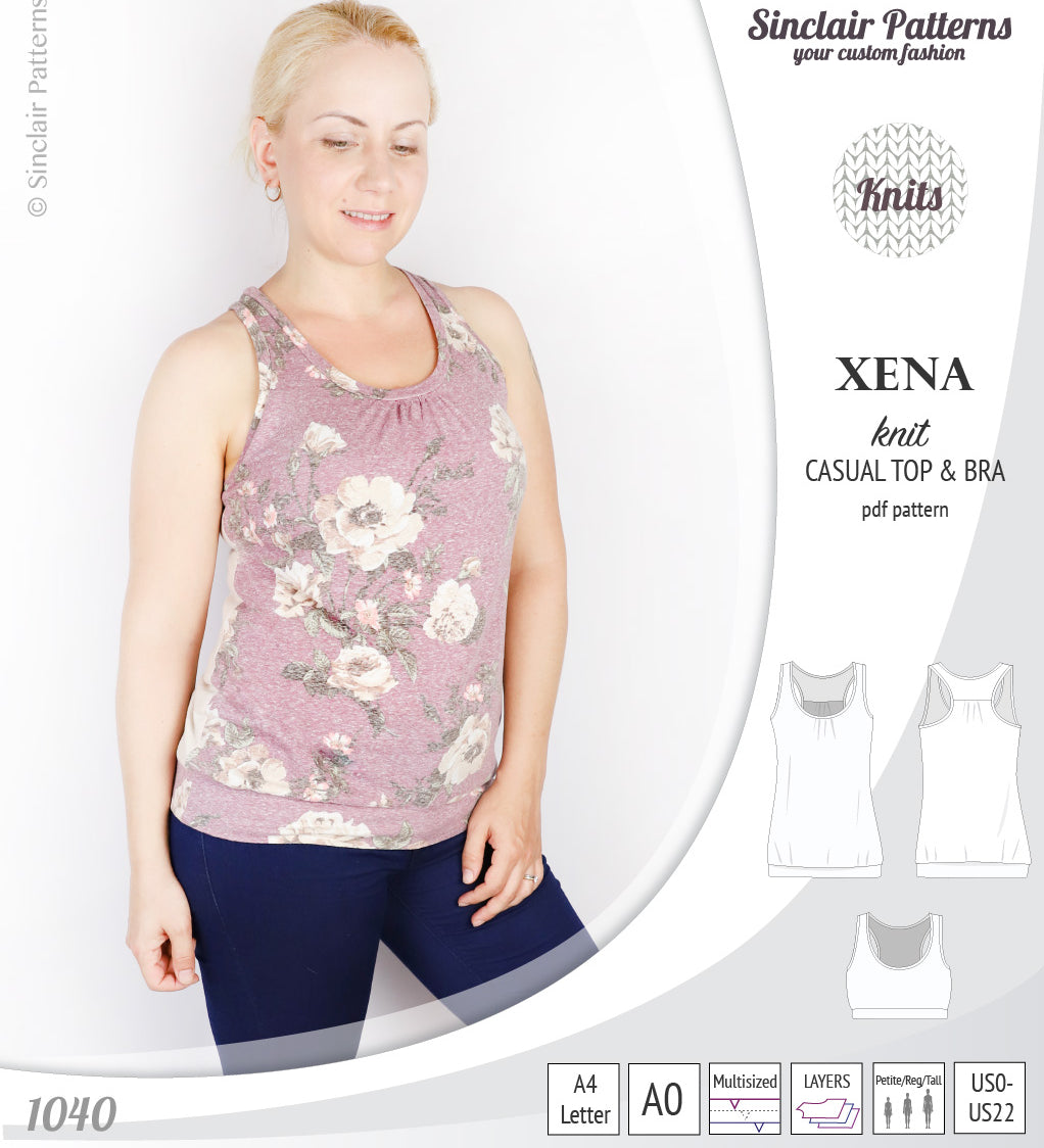 PDF Sewing pattern Sinclair Patterns S1040 Xena casual style racerback tank top and bra