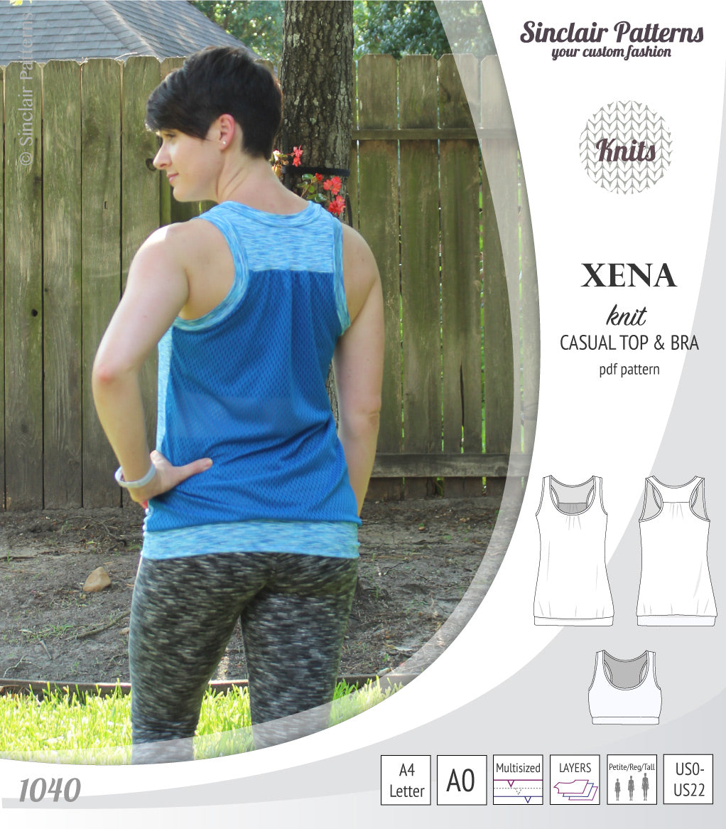 PDF Sewing pattern Sinclair Patterns S1040 Xena casual style racerback tank top and bra