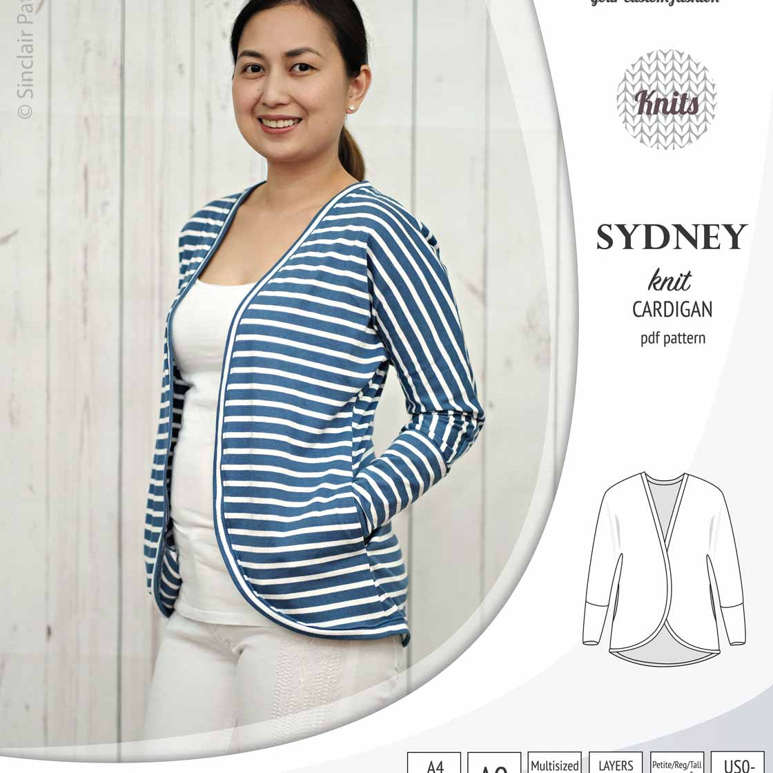 PDF Sewing pattern Sinclair Patterns S1048 Sydney cocoon style knit cardigan with pockets