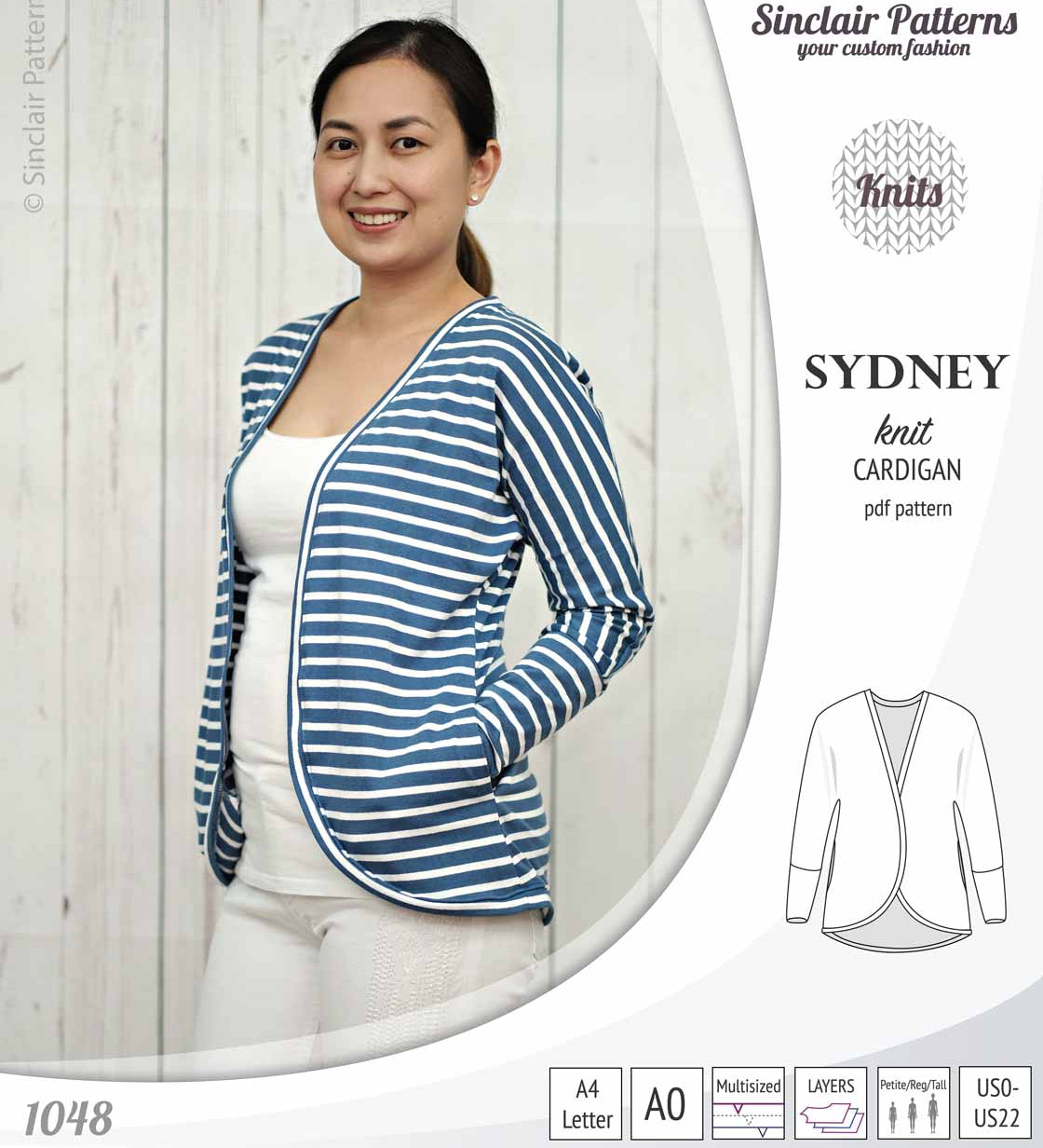 PDF Sewing pattern Sinclair Patterns S1048 Sydney cocoon style knit cardigan with pockets