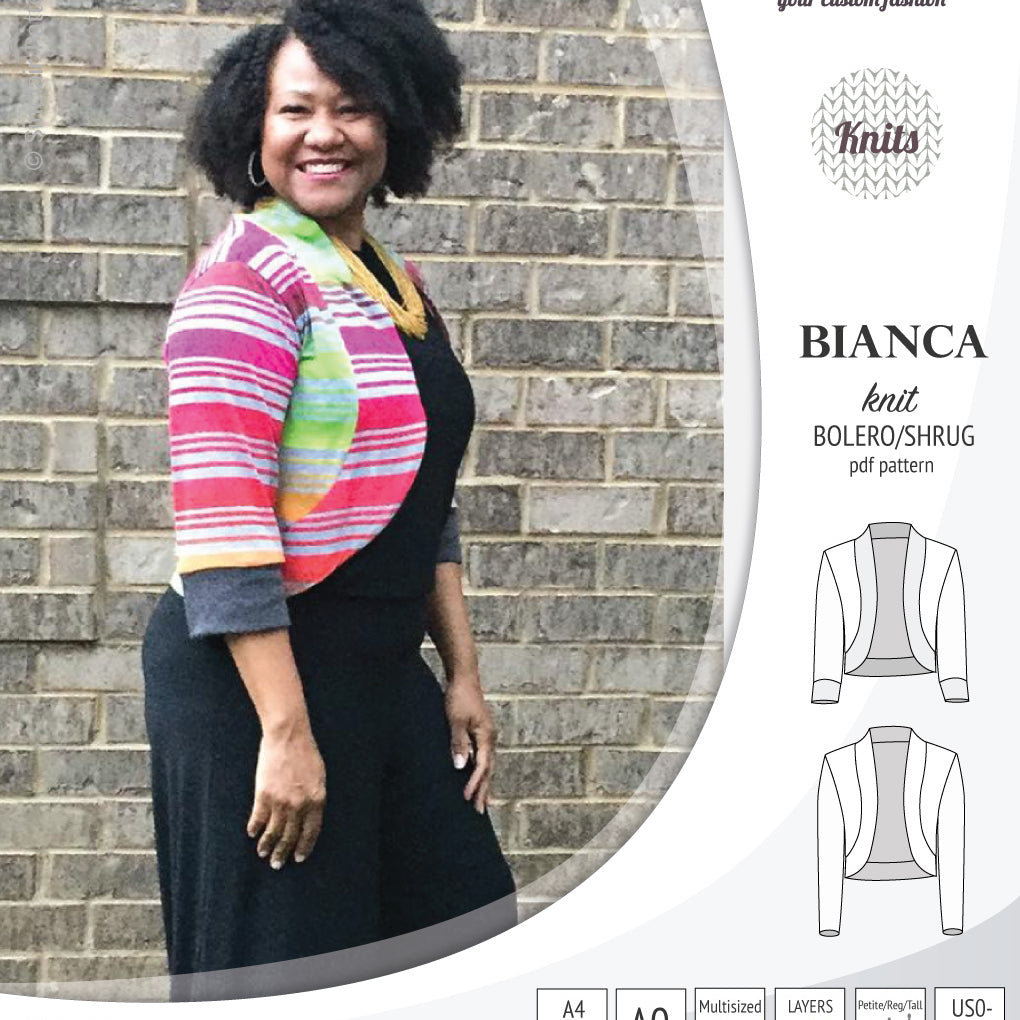 Pdf sewing pattern Bianca knit bolero, shrug, cropped cardigan by Sinclair Patterns