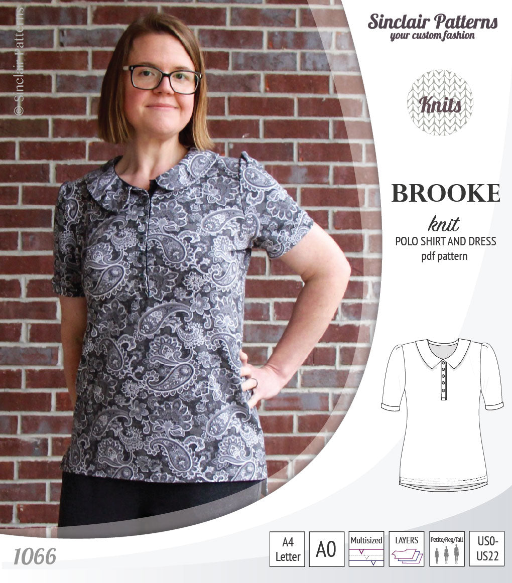 Pdf sewing pattern - Sinclair Patterns - S1066 Brooke knit polo shirt or shirt dress for women