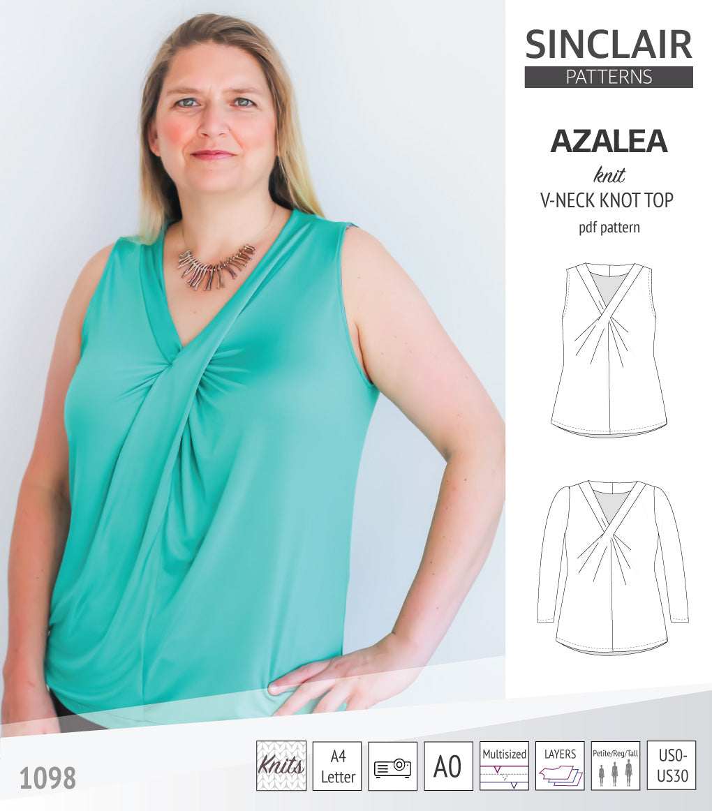 Azalea v-neck knot top for knit fabrics pdf sewing pattern – Sinclair ...